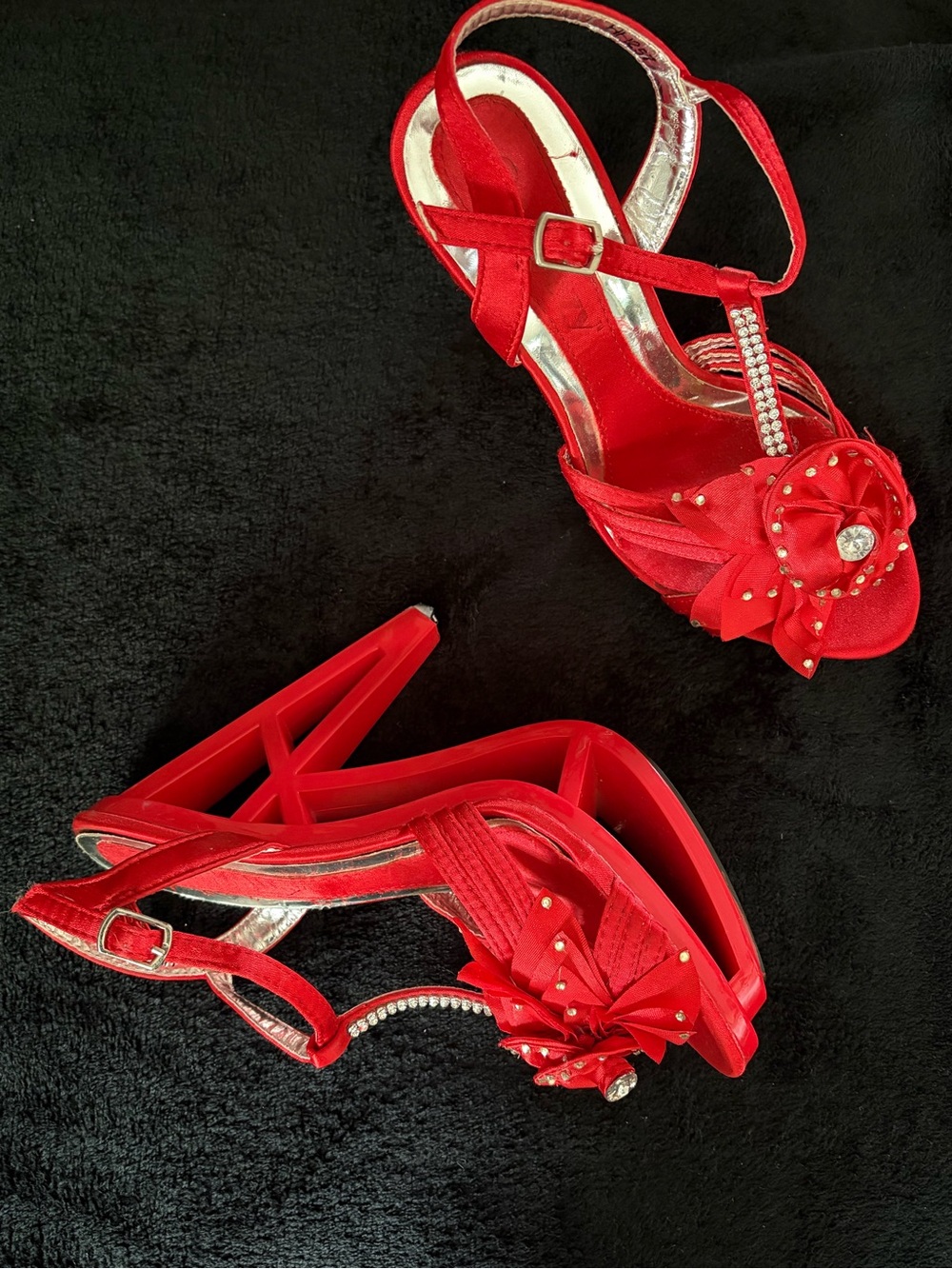 Red Embellished Platform Evening Sandals